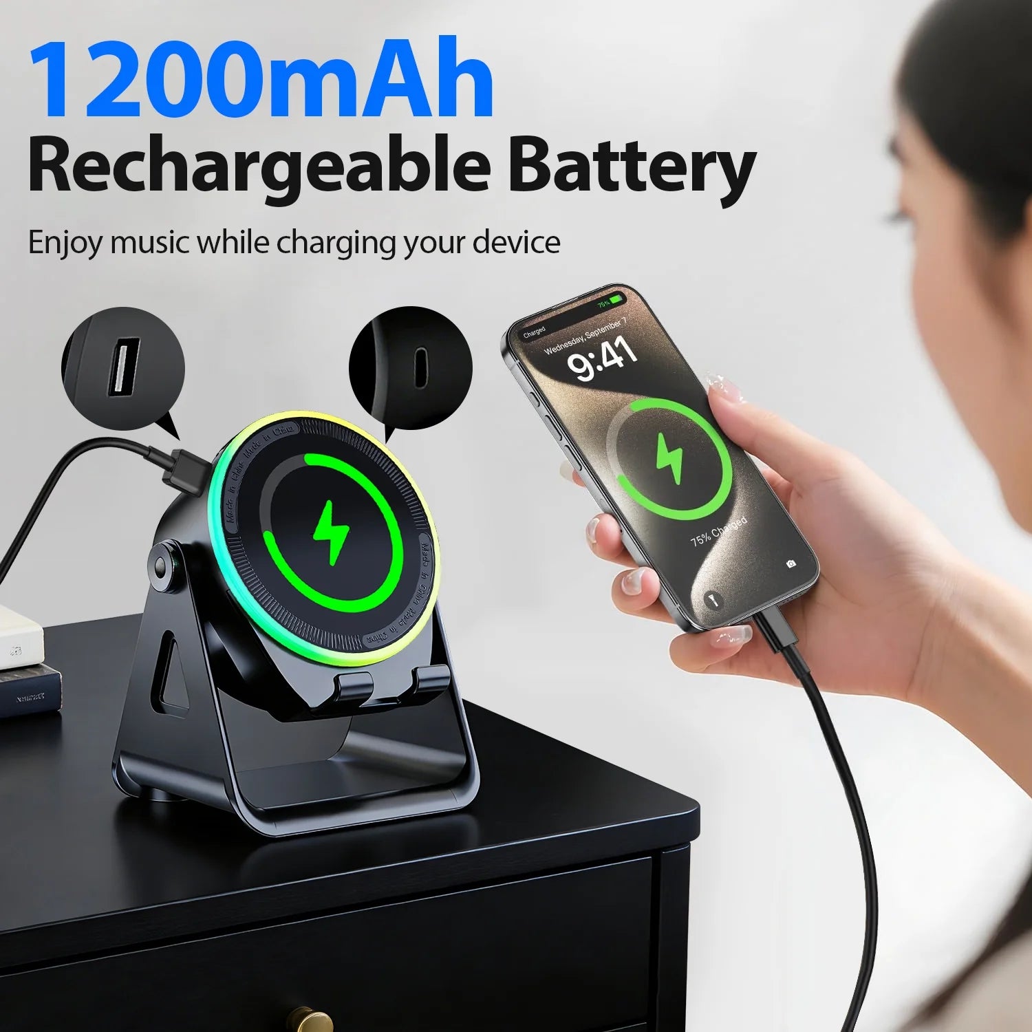 5-in-1 Bluetooth Speaker and Phone Stand – Stereo Audio, RGB Lighting & Universal Device Compatibility