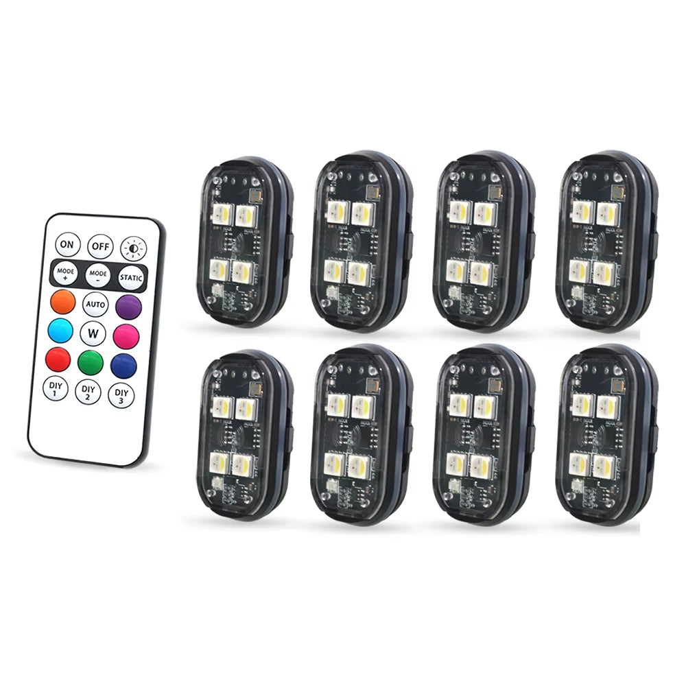 2/4Pcs Wireless LED Strobe Lights Car Decor Atmosphere Light, 8 Colors Rechargeable Led Lights Anti-Collision LED Warning Light