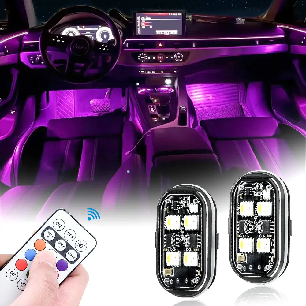 2/4Pcs Wireless LED Strobe Lights Car Decor Atmosphere Light, 8 Colors Rechargeable Led Lights Anti-Collision LED Warning Light