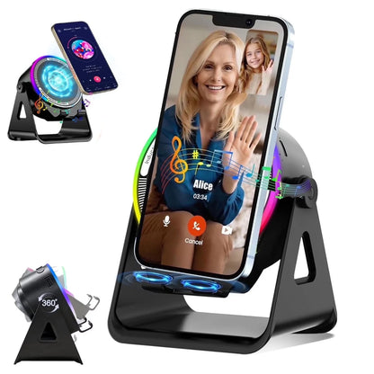 5-in-1 Bluetooth Speaker and Phone Stand – Stereo Audio, RGB Lighting & Universal Device Compatibility