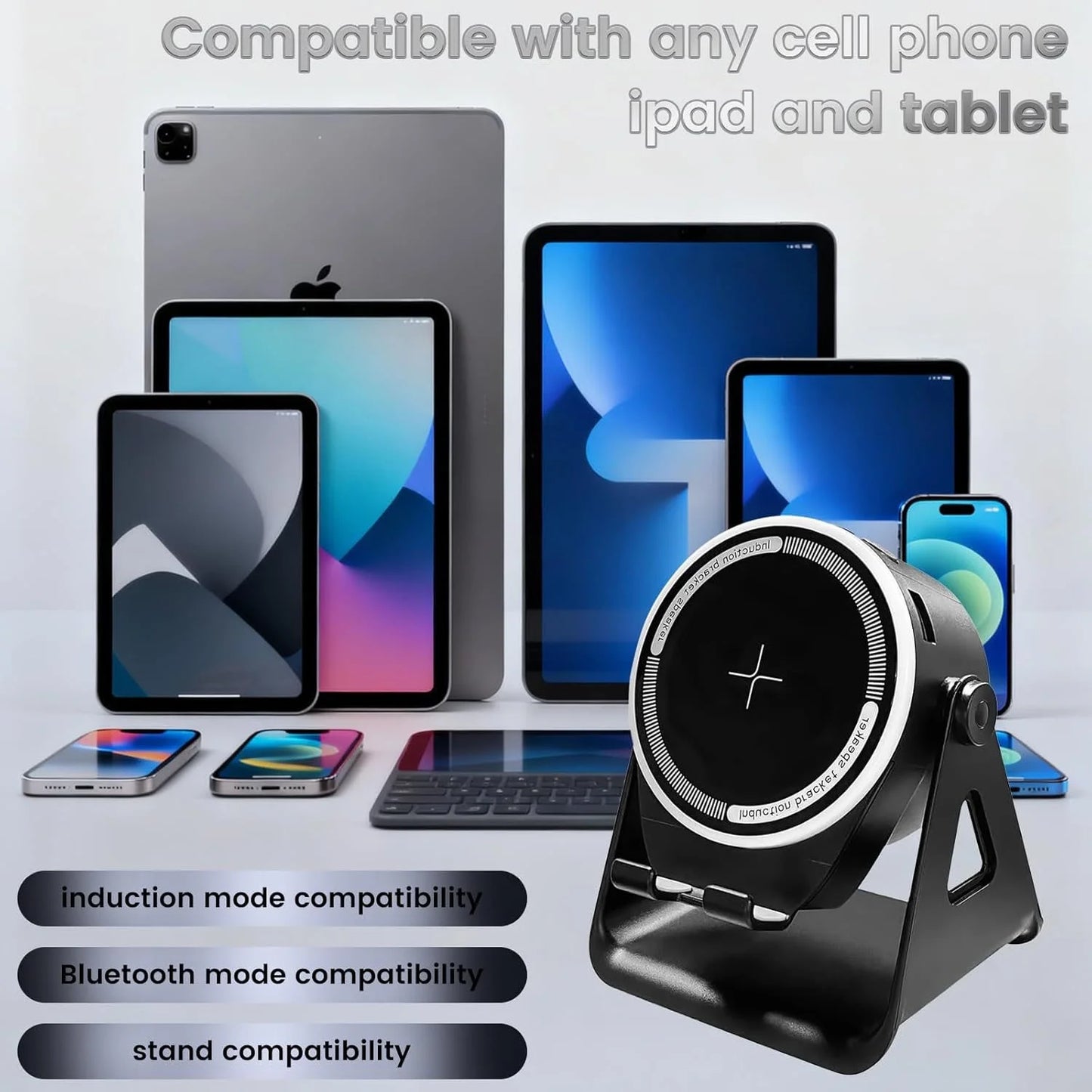 5-in-1 Bluetooth Speaker and Phone Stand – Stereo Audio, RGB Lighting & Universal Device Compatibility