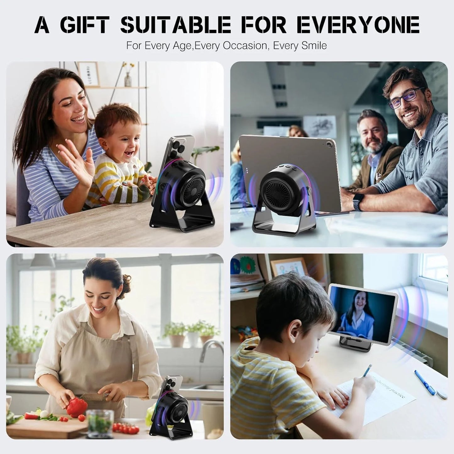 5-in-1 Bluetooth Speaker and Phone Stand – Stereo Audio, RGB Lighting & Universal Device Compatibility