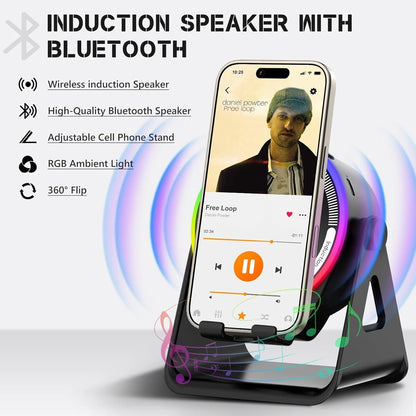 5-in-1 Bluetooth Speaker and Phone Stand – Stereo Audio, RGB Lighting & Universal Device Compatibility