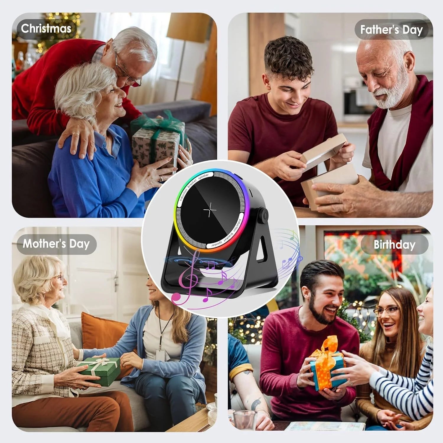 5-in-1 Bluetooth Speaker and Phone Stand – Stereo Audio, RGB Lighting & Universal Device Compatibility